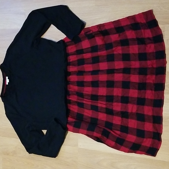 J. Jill black and red plaid long sleeve dress medium petite EUC - Picture 1 of 10